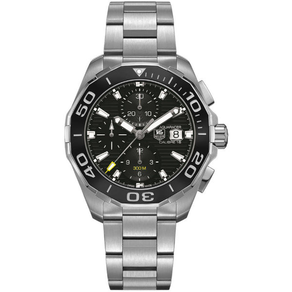 Tag Heuer Aquaracer Calibre 16 Day-Date Black Dial Silver Steel Strap Watch for Men - CAY211A.BA0927 Watches Tag Heuer   