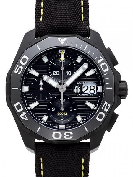 Tag Heuer Aquaracer Chronograph 43mm Black PVD Dial Black Nylon Strap Watch for Men - CAY218A.FC6361 Watches Tag Heuer   