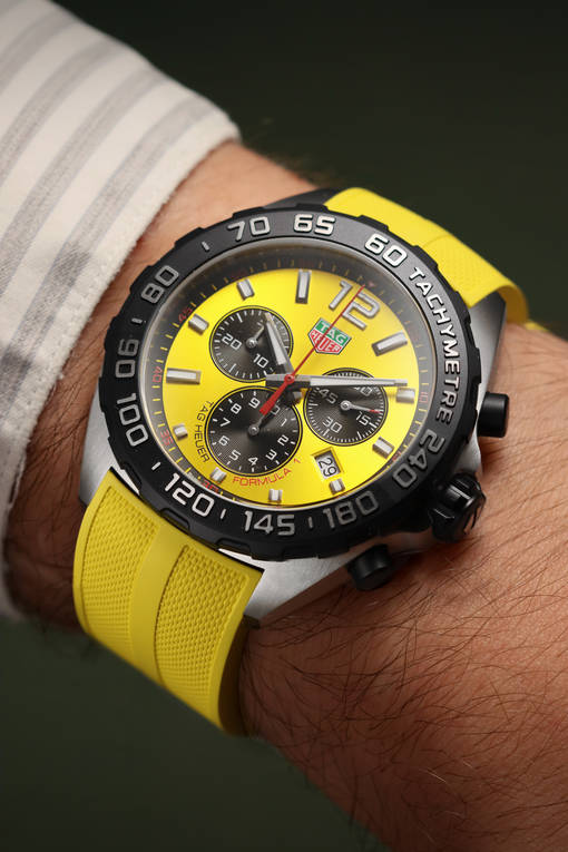 Tag Heuer Formula 1 Chronograph 41mm Yellow Dial Yellow Rubber Strap Watch for Men - CAZ101AM.FT8054 Watches Tag Heuer   