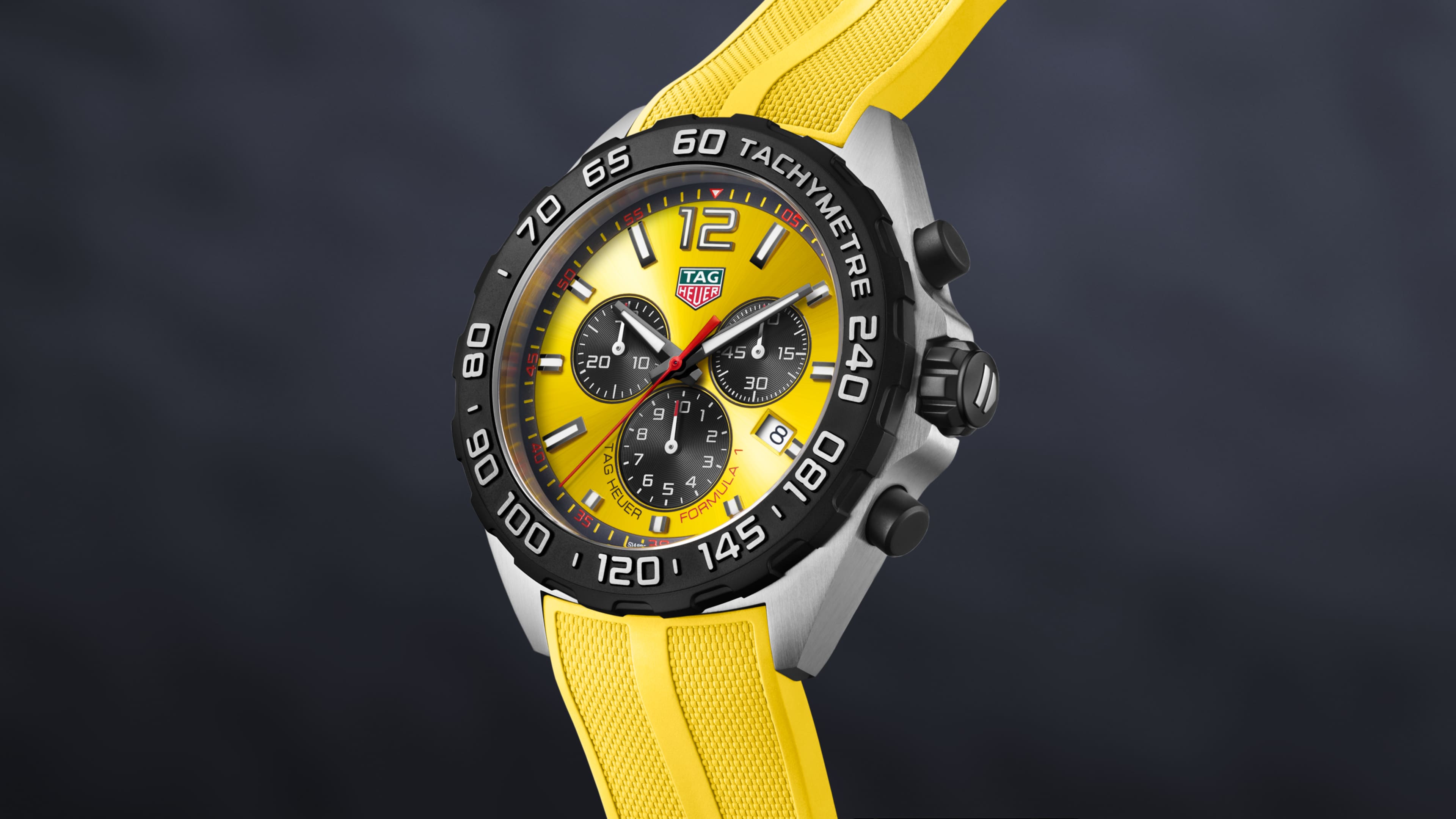 Tag Heuer Formula 1 Chronograph 41mm Yellow Dial Yellow Rubber Strap Watch for Men - CAZ101AM.FT8054 Watches Tag Heuer   