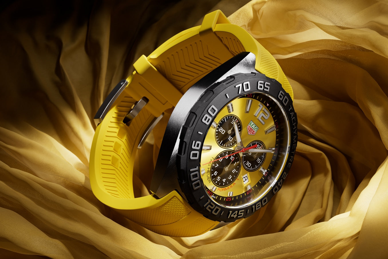 Tag Heuer Formula 1 Chronograph 41mm Yellow Dial Yellow Rubber Strap Watch for Men - CAZ101AM.FT8054 Watches Tag Heuer   