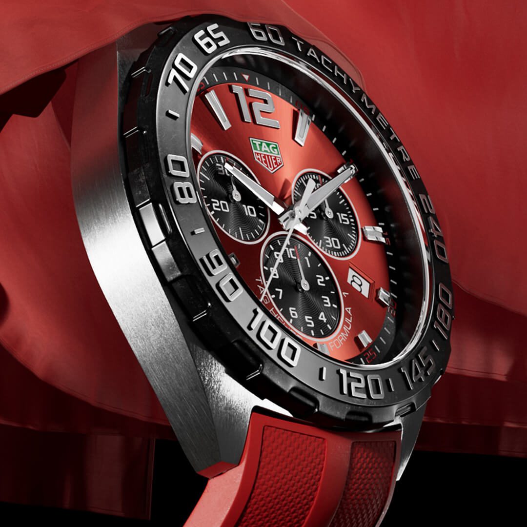 Tag Heuer Formula 1 Chronograph 41mm Red Dial Red Rubber Strap Watch for Men - CAZ101AN.FT8055 Watches Tag Heuer   