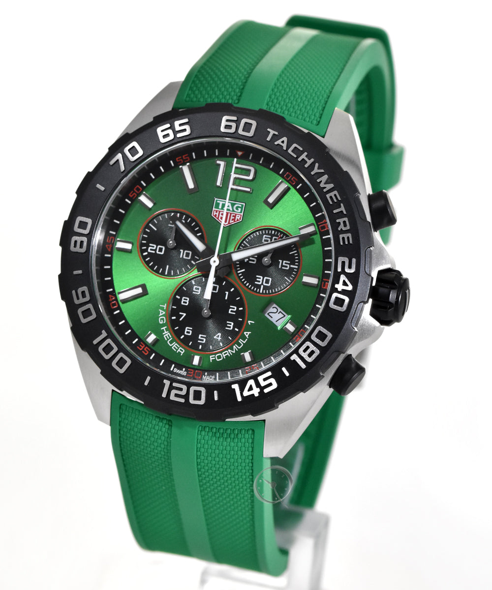 Tag Heuer Formula 1 Chronograph 41mm Green Dial Green Rubber Strap Watch for Men - CAZ101AP.FT8056 Watches Tag Heuer   