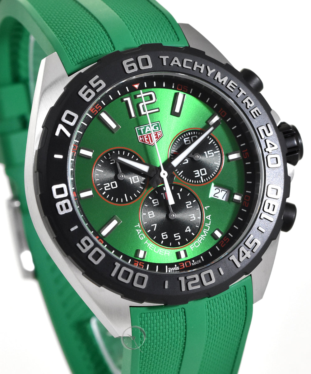 Tag Heuer Formula 1 Chronograph 41mm Green Dial Green Rubber Strap Watch for Men - CAZ101AP.FT8056 Watches Tag Heuer   