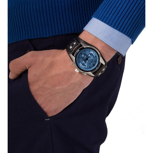 Fossil Coachman Chronograph Blue Dial Black Leather Strap Watch for Men - CH2564 Watches Fossil   