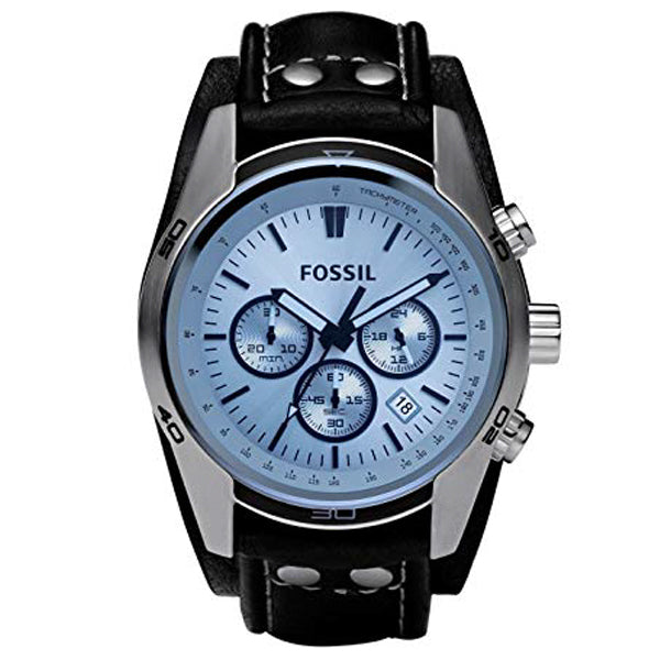 Fossil Coachman Chronograph Blue Dial Black Leather Strap Watch for Men - CH2564 Watches Fossil   