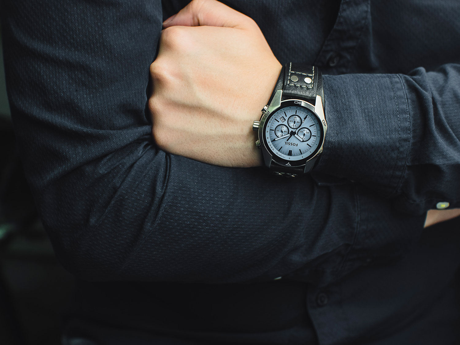 Fossil Coachman Chronograph Blue Dial Black Leather Strap Watch for Men - CH2564 Watches Fossil   