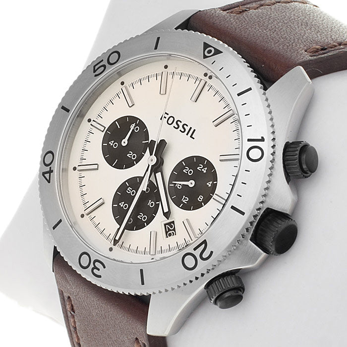 Fossil Retro Traveler Chronograph White Dial Brown Leather Strap Watch for Men - CH2886 Watches Fossil   