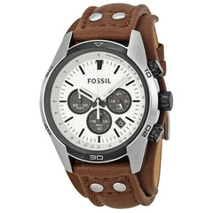 Fossil Coachman Chronograph White Dial Brown Leather Strap Watch for Men - CH2890 Watches Fossil   