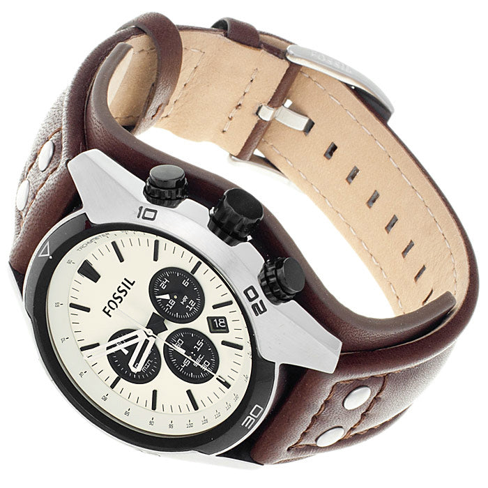 Fossil Coachman Chronograph White Dial Brown Leather Strap Watch for Men - CH2890 Watches Fossil   