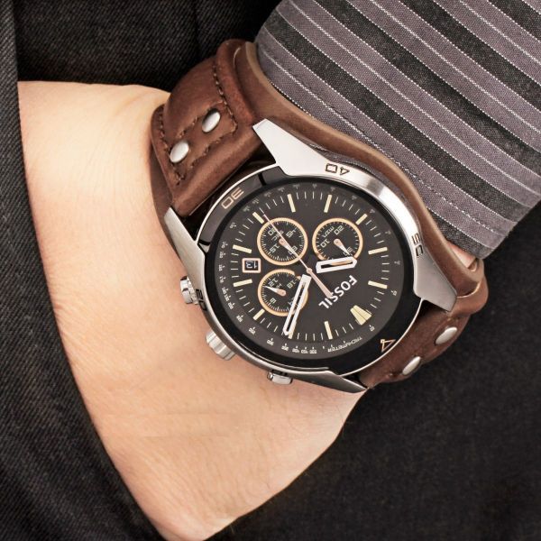 Fossil Coachman Chronograph Black Dial Brown Leather Strap Watch for Men - CH2891 Watches Fossil   