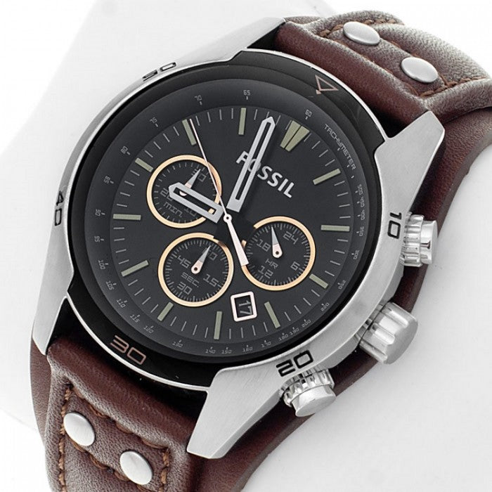 Fossil Coachman Chronograph Black Dial Brown Leather Strap Watch for Men - CH2891 Watches Fossil   