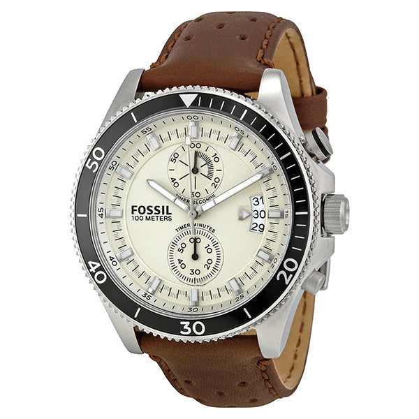 Fossil Wakefield Chronograph White Dial Brown Leather Strap Watch for Men - CH2943 Watches Fossil   