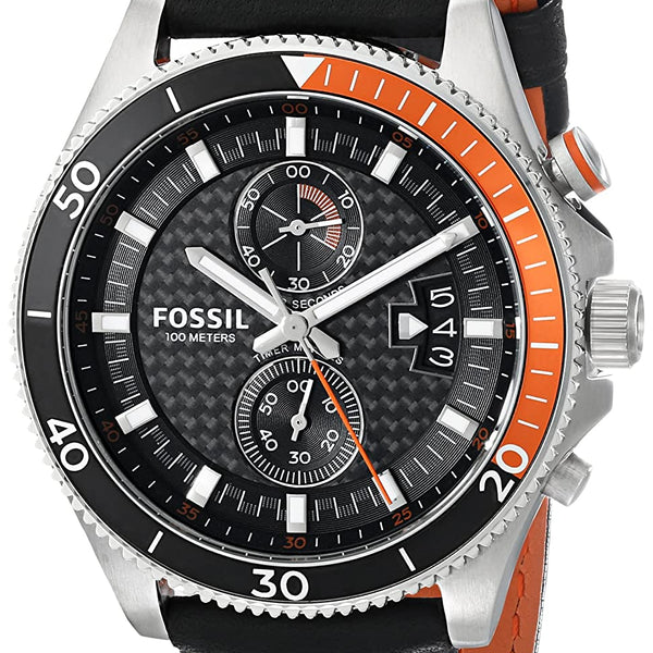 Fossil Wakefield Chronograph Black Dial Black Leather Strap Watch for Men - CH2953 Watches Fossil   