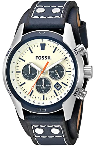 Fossil Coachman Chronograph White Dial Blue Leather Strap Watch for Men - CH3051 Watches Fossil   