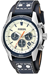 Fossil Coachman Chronograph White Dial Blue Leather Strap Watch for Men - CH3051 Watches Fossil   