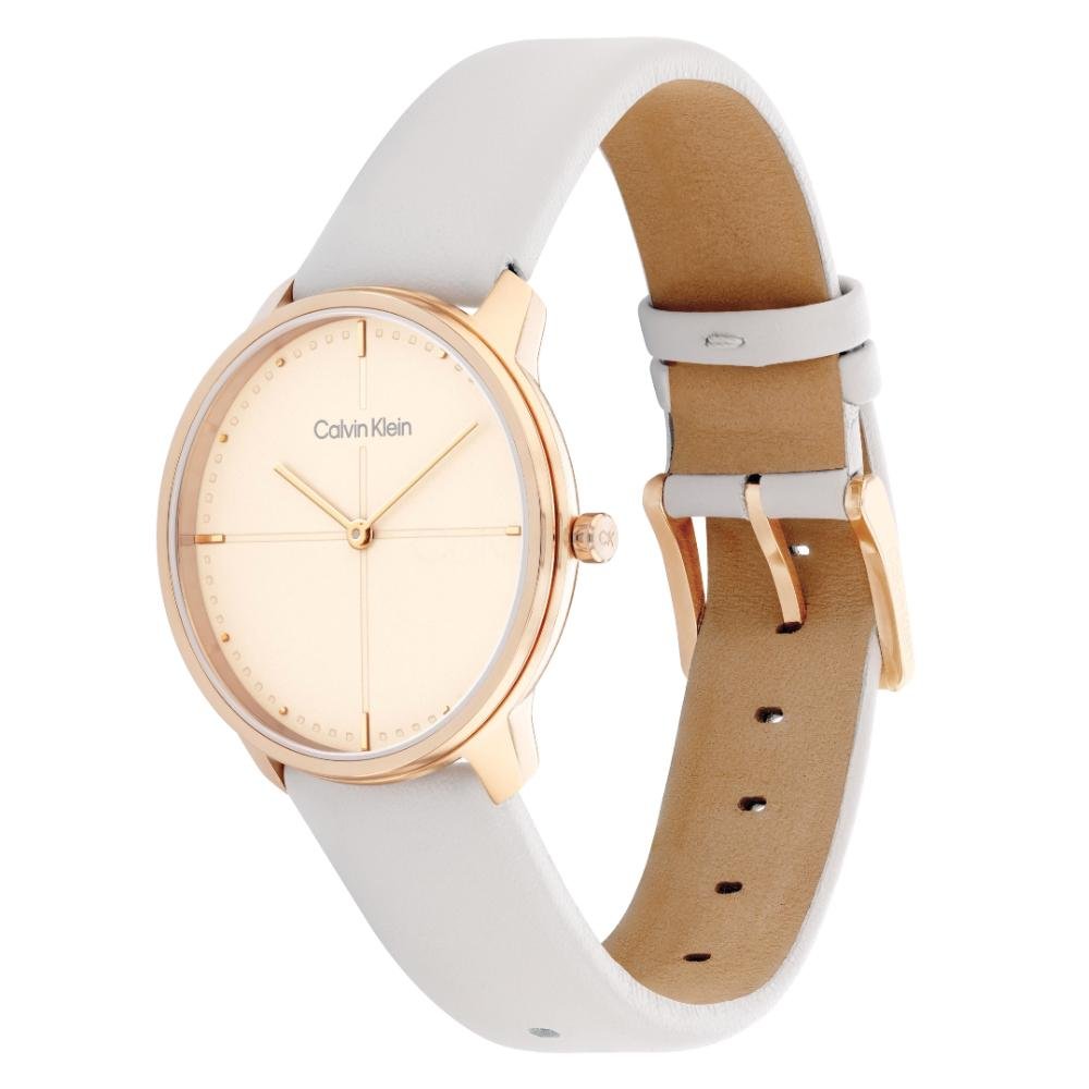 Calvin Klein City Silver Dial White Leather Strap Watch for Women - K2G236X6 Watches Calvin Klein   