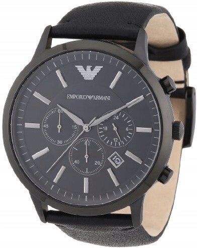 Emporio Armani Sportivo Chronograph Black Dial Black Leather Strap Watch For Men - AR2461 Watches Emporio Armani   