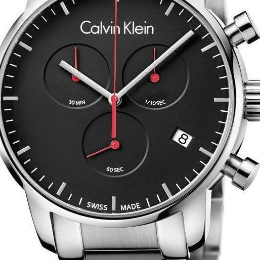 Calvin Klein City Chronograph Black Dial Silver Steel Strap Watch for Men - K2G27141 Watches Calvin Klein   