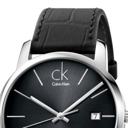 Calvin Klein City Quartz Black Dial Black Leather Strap Watch for Men - K2G2G1C3 Watches Calvin Klein   