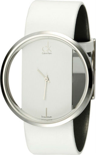 Calvin Klein Glam Transparent Dial White Leather Strap Watch for Women - K9423101 Watches Calvin Klein   