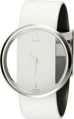 Calvin Klein Glam Transparent Dial White Leather Strap Watch for Women - K9423101 Watches Calvin Klein   