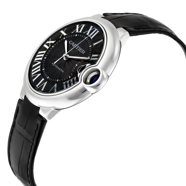 Cartier Ballon Bleu De Cartier Black Dial Black Leather Strap Watch For Men - WSBB0003
