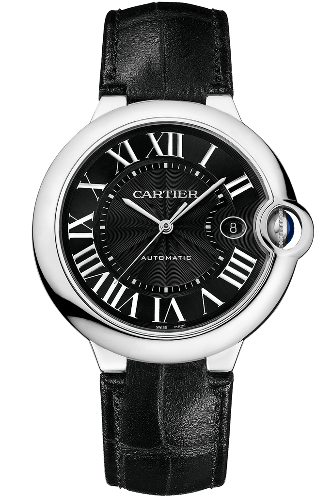 Cartier Ballon Bleu De Cartier Black Dial Black Leather Strap Watch For Men - WSBB0003