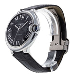 Cartier Ballon Bleu De Cartier Black Dial Black Leather Strap Watch For Men - WSBB0003
