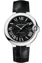 Cartier Ballon Bleu De Cartier Black Dial Black Leather Strap Watch For Men - WSBB0003
