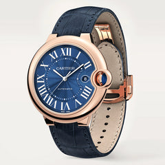 Cartier Ballon Bleu De Cartier Blue Dial Blue Leather Strap Watch For Men - WGBB0036