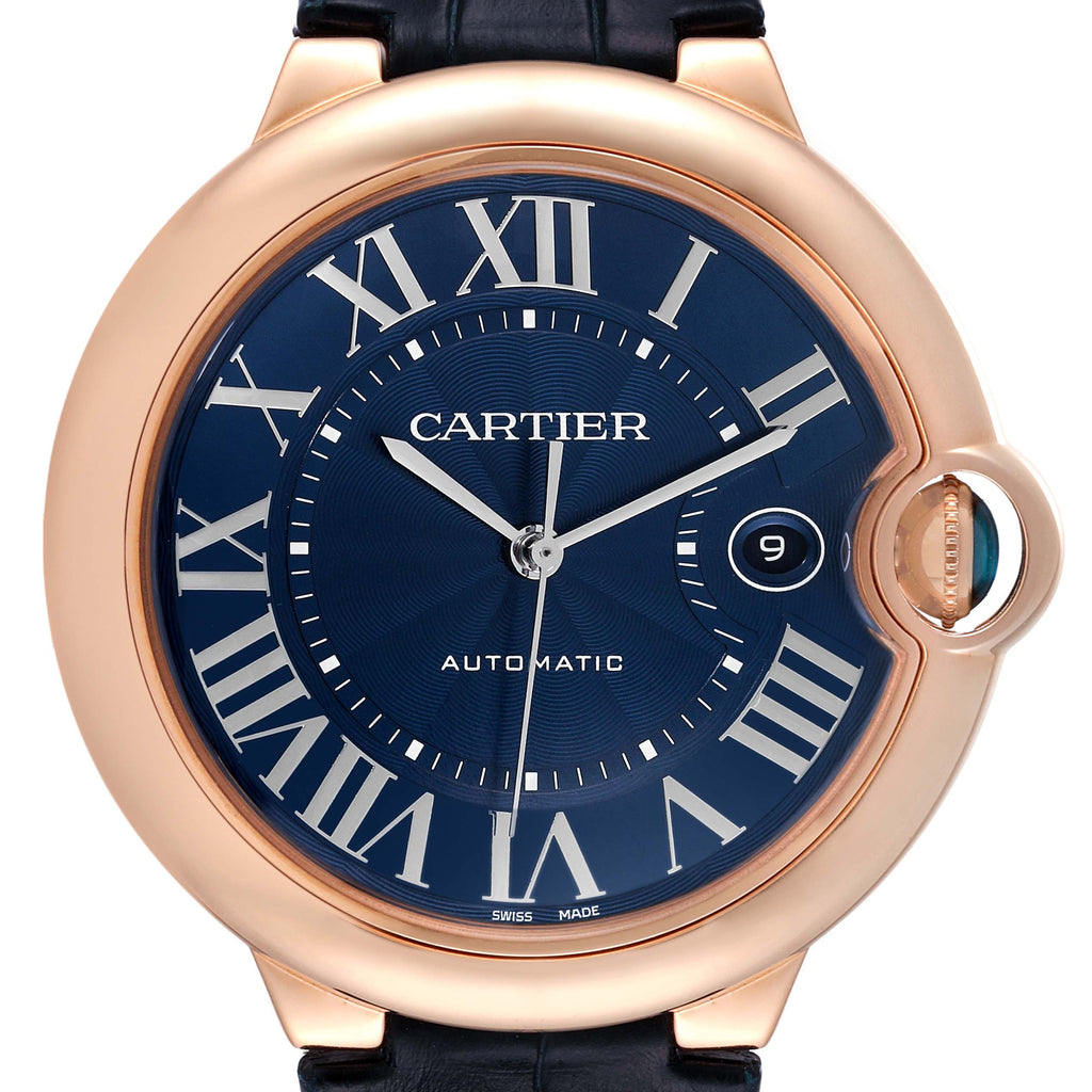 Cartier Ballon Bleu De Cartier Blue Dial Blue Leather Strap Watch For Men - WGBB0036