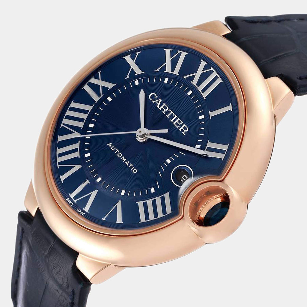 Cartier Ballon Bleu De Cartier Blue Dial Blue Leather Strap Watch For Men - WGBB0036