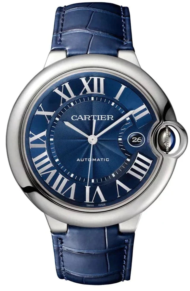 Cartier Ballon Bleu De Cartier Blue Dial Blue Leather Strap Watch For Men - WSBB0027