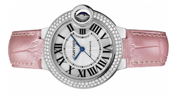 Cartier Ballon Bleu De Cartier Diamonds Silver Dial Pink Leather Strap Watch For Women - WE902037