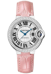 Cartier Ballon Bleu De Cartier Diamonds Silver Dial Pink Leather Strap Watch For Women - WE902037