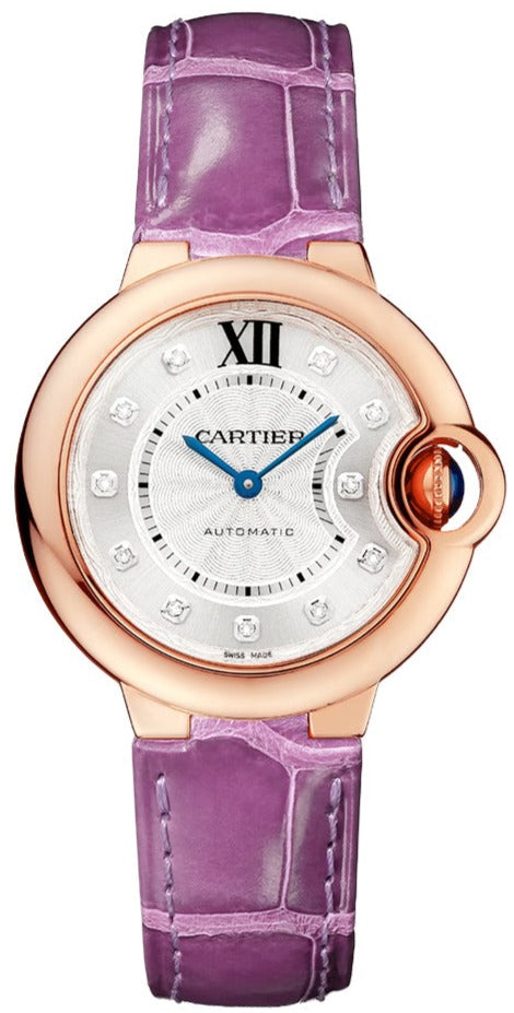 Cartier Ballon Bleu De Cartier Diamonds Silver Dial Pink Leather Strap Watch For Women - WJBB0010