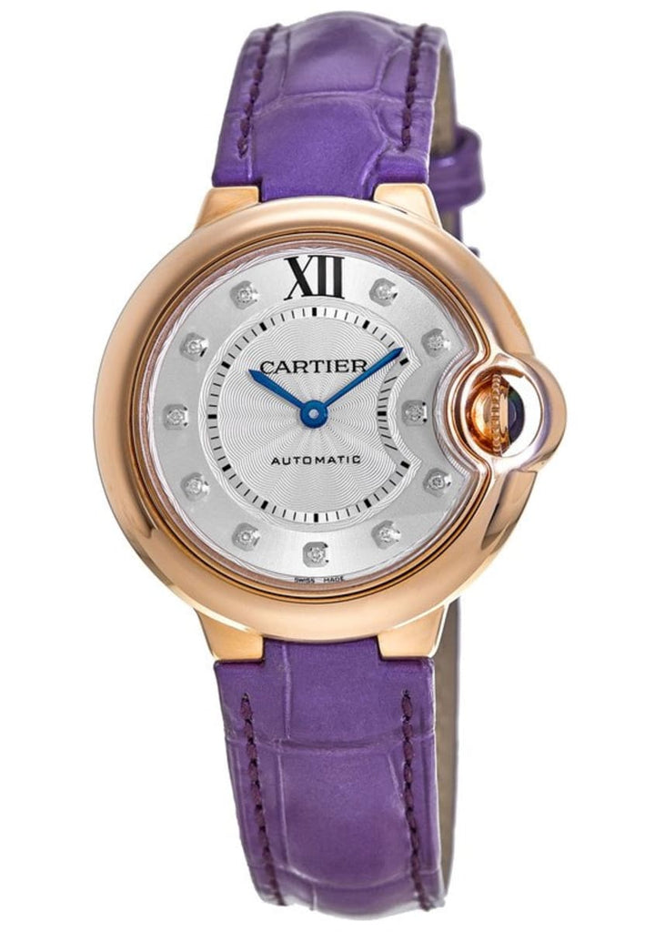 Cartier Ballon Bleu De Cartier Diamonds Silver Dial Pink Leather Strap Watch For Women - WJBB0010