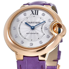 Cartier Ballon Bleu De Cartier Diamonds Silver Dial Pink Leather Strap Watch For Women - WJBB0010