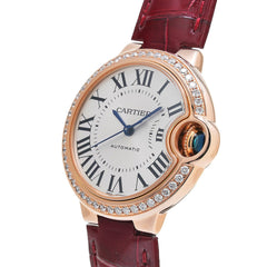 Cartier Ballon Bleu De Cartier Diamonds Silver Dial Red Leather Strap Watch For Women - WJBB0033