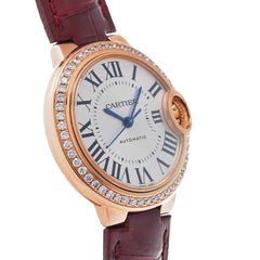 Cartier Ballon Bleu De Cartier Diamonds Silver Dial Red Leather Strap Watch For Women - WJBB0033