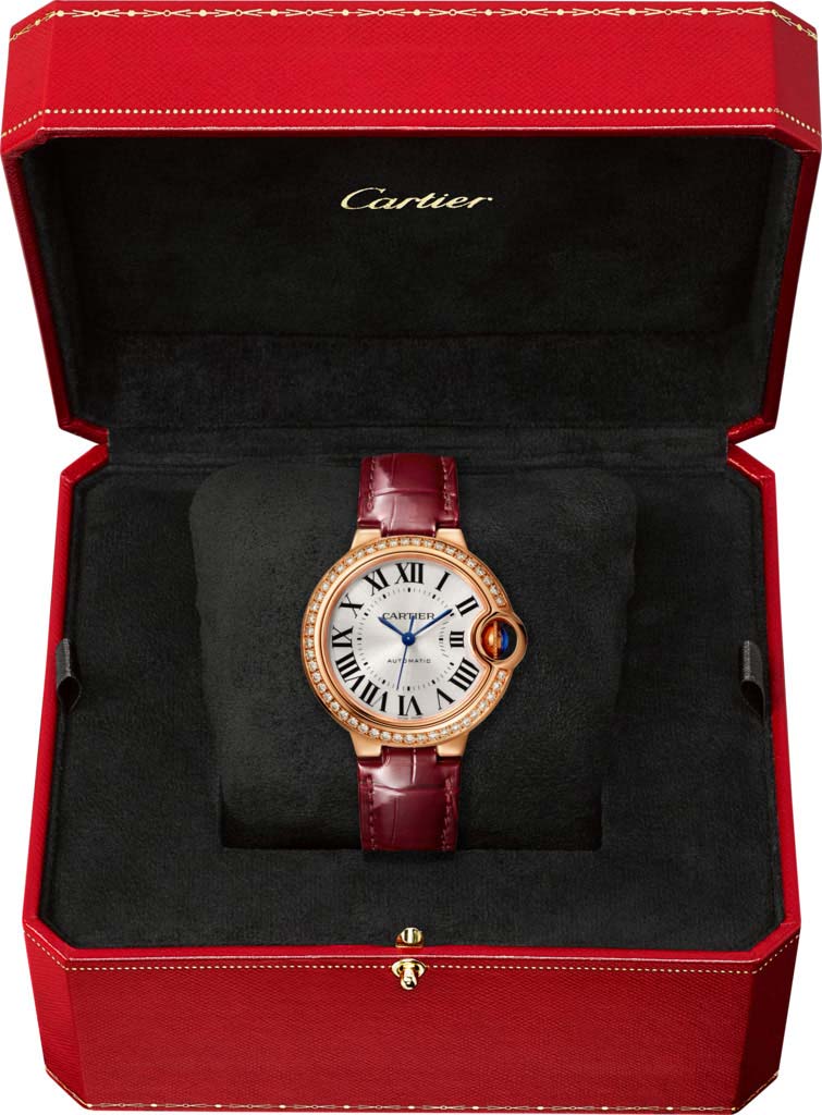 Cartier Ballon Bleu De Cartier Diamonds Silver Dial Red Leather Strap Watch For Women - WJBB0033