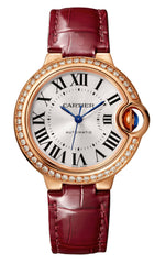 Cartier Ballon Bleu De Cartier Diamonds Silver Dial Red Leather Strap Watch For Women - WJBB0033