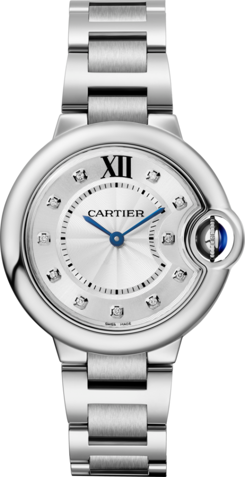 Cartier Ballon Bleu De Cartier Diamonds Silver Dial Silver Steel Strap Watch For Women - W4BB0022