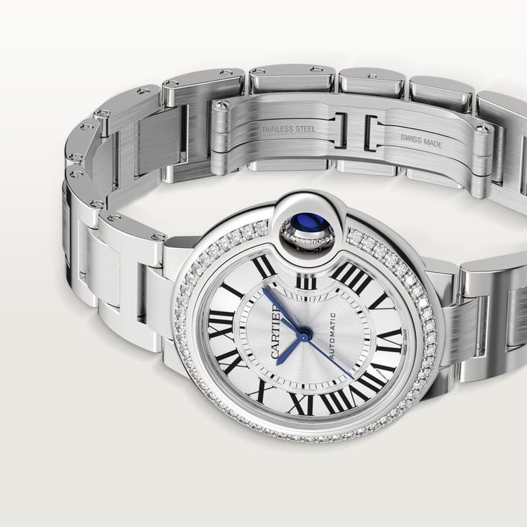 Cartier Ballon Bleu De Cartier Diamonds Silver Dial Silver Steel Strap Watch For Women - W4BB0023