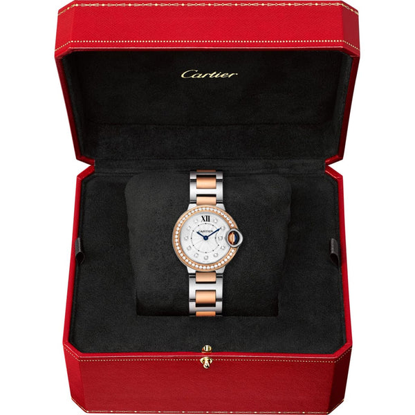 Cartier Ballon Bleu De Cartier Diamonds Silver Dial Two Tone Steel Strap Watch For Women - W3BB0026