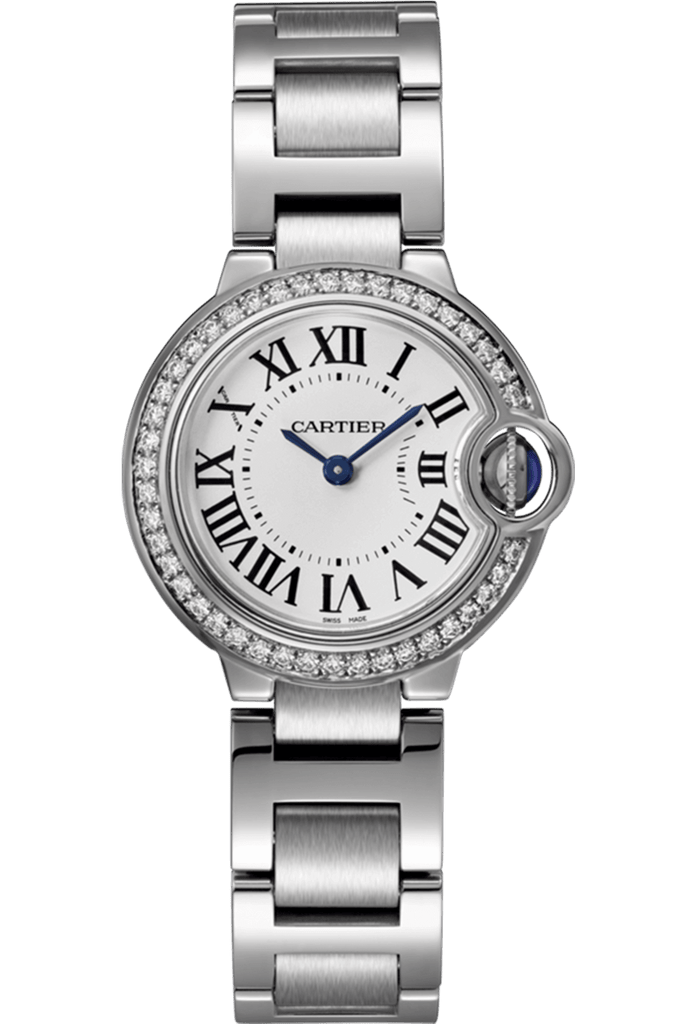 Cartier Ballon Bleu De Cartier Diamonds White Dial Silver Steel Strap Watch For Women - W4BB0015