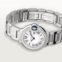 Cartier Ballon Bleu De Cartier Diamonds White Dial Silver Steel Strap Watch For Women - W4BB0015