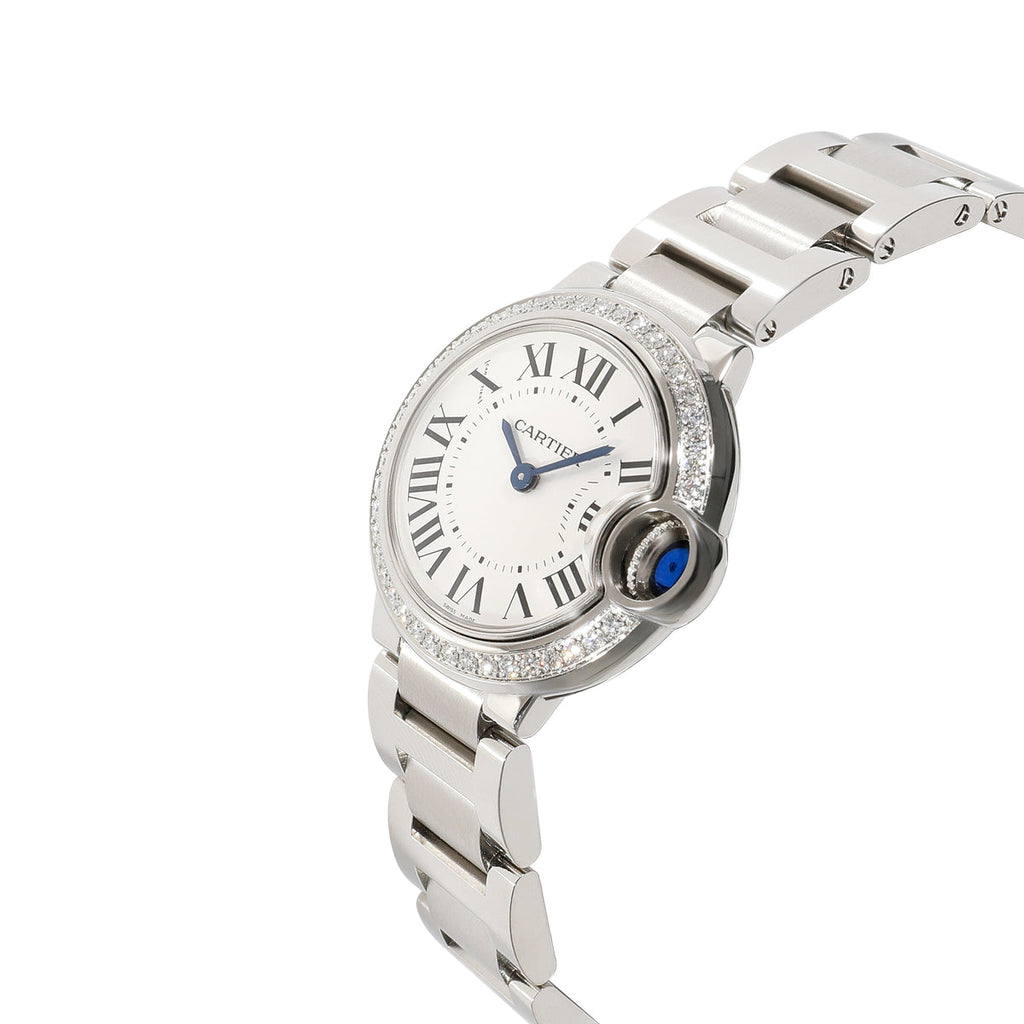 Cartier Ballon Bleu De Cartier Diamonds White Dial Silver Steel Strap Watch For Women - W4BB0015