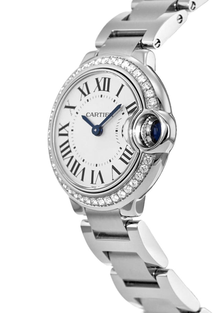 Cartier Ballon Bleu De Cartier Diamonds White Dial Silver Steel Strap Watch For Women - W4BB0015